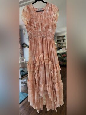Ivy City Co Sweet Tea Dress Peach Floral Smocked High Low Ruffle